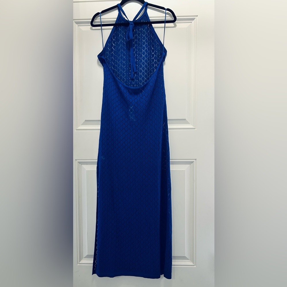 ANTHROPOLOGIE Sunday in Brooklyn • Blue Halter Crochet Cover-Up Midi Dress - Picture 5 of 8